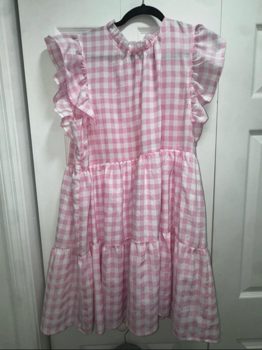Entro Women pink Gingham Ruffle Tiered Dress -XL